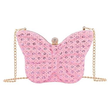 Imagem de Elenint Bolsa feminina elegante de borboleta com glitter para noite bolsa de ombro para festa de casamento, coquetel, formatura, Bolinhas Glitter Rosa, One Size