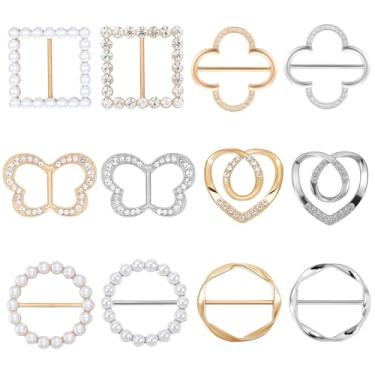 Imagem de Molain 12 peças de clipe de anel de cachecol - clipes de gravata de roupas botão de nó de canto para mulheres moda metal círculo redondo clipe de camisa fivela lateral clipes de aperto de cintura
