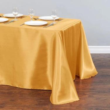 Imagem de Toalha de mesa retangular de cetim, capa de sobreposição de mesa, festa, feriado, jantar, casamento, banquete, decoração (145X275cm/amarelo escuro)