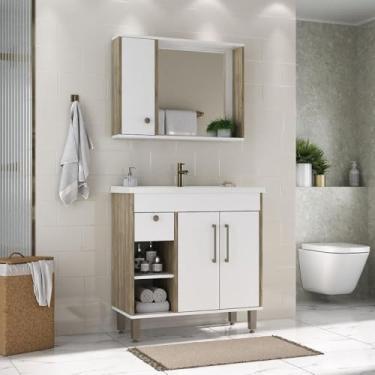 Imagem de Gabinete de Banheiro com Cuba e Espelheira 80,2cm Multimóveis Cr10136 Carvalho Cartagena/branco