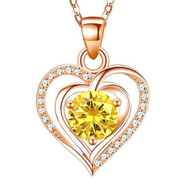 Imagem de RIVIKO Colar feminino com pingente de coração com pedra do mês de nascimento em prata esterlina 925, joias de presente de Natal para o Dia dos Namorados, joias de presente para meninas, mãe, esposa, Prata esterlina, Zircônia cúbica