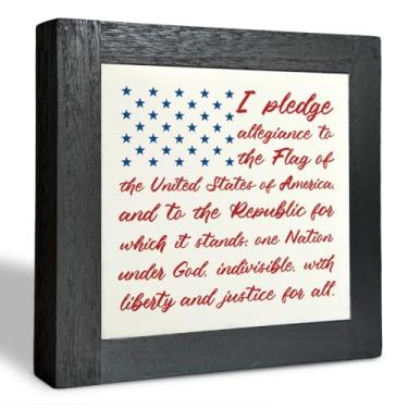 Imagem de Placa de madeira patriótica, I Pledge Allegiance to the Flag of United States of America, box Wood Plaques Desk Decoration, American Flag Wooden Sign, 4th of July Wood Decoration, Independence Day