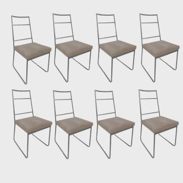 Imagem de Kit 08 Cadeiras Sala de Jantar Escritório Office Stark Industrial Ferro Prata Suede Bege - Ahz Móveis