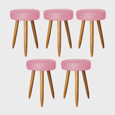 Imagem de Kit 05 Banqueta Alta Julia 50cm Bar Cozinha Balcão Bistrô Pé Palito Rústico Suede Rose Gold - Ahz Móveis