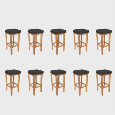 Imagem de Kit 10 Banqueta Alta Ben Gourmet Balcão Bistrô Cozinha Base Madeira Maciça Corino Preto - Ahz Móveis