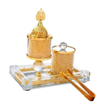 Imagem de Bothyi Burner de incenso de vidro Conjunto de casas móveis com clipe de bandeja Ornamento de incenso árabe portátil Burner para quarto de hotel