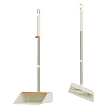 Imagem de SUREK Conjunto moderno de vassoura branca e pá de lixo, suprimentos de limpeza, vassoura com conjunto de pá de lixo, conveniente