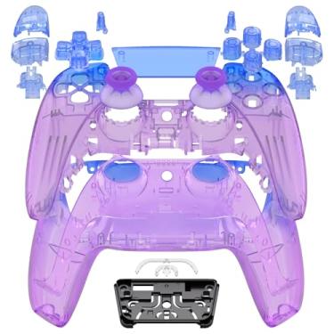 Imagem de eXtremeRate Conjunto completo de capa com botões touchpad, bluebell translúcido gradiente DIY substituição decorativa guarnição shell placas dianteiras traseiras compatíveis com controlador p s 5 BDM
