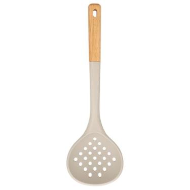 Imagem de Coador de concha de cozinha, colher grande com alta resistência ao calor, livre de BPA, escumadeiras antiaderentes para drenagem e fritura, 33,5 cm, cáqui