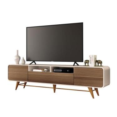 Imagem de Bancada Época com Pés em Madeira TV até 85 Polegadas Off White/Castanh