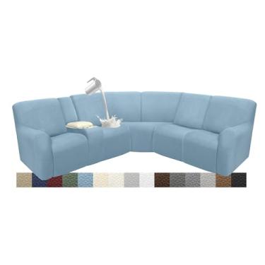 Imagem de ROFASVCO Capas de sofá reclináveis, secionais, em forma de L, à prova d'água, laváveis, para poltronas reclináveis em formato de L, super elásticas (capa de console para 5 lugares e 1, azul claro)