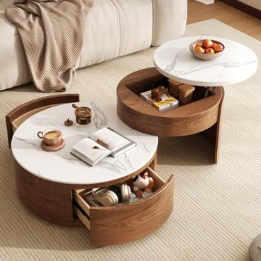 Imagem de AKALNNB Mesa de encaixe, com função de armazenamento oculto, mesa de centro de encaixe elevável, gavetas de armazenamento de dupla face, para espaços pequenos, quarto, preto/marrom