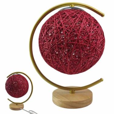 Imagem de Luminaria Abajur Meia Lua Cupula Bola Decoraçao Rustica Base Madeira Q