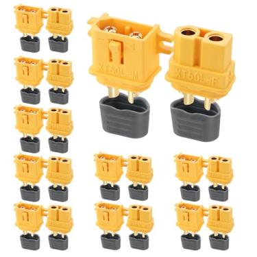 Imagem de ELFCULB 10 pares de conectores macho e fêmea Amass XT60HL, banhados a ouro para drones FPV RC bateria/aviões/UAVs, adaptador de plugue Lipo Drone (Amarelo)