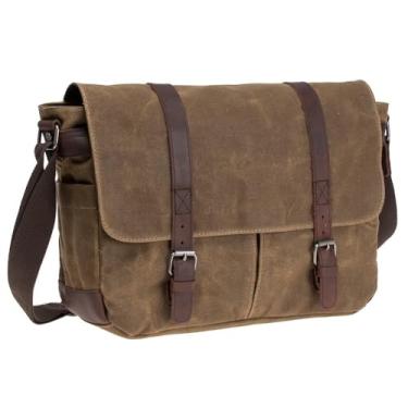 Imagem de Bolsa mensageiro masculina de lona encerada à prova d'água de 15,1 cm para Macbook Pro/15,6 polegadas, vintage, bolsa de ombro/pasta
