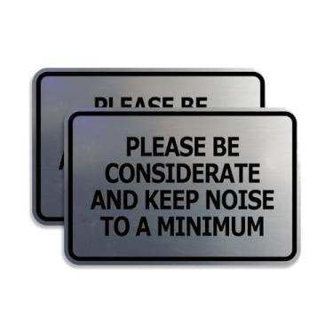 Imagem de Signs ByLITA Moldura clássica, Please Be Considerate and Keep Noise to a Minimum Sign (prata escovada) - Pacote grande com 2