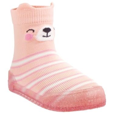 Imagem de Meia Com Sola Bebê Emborrachada Antiderrapante Pimpolho Menino Menina Macia (Ursa/Rosa, BR, Criança de 1 a 3 anos, Numérico, 21)