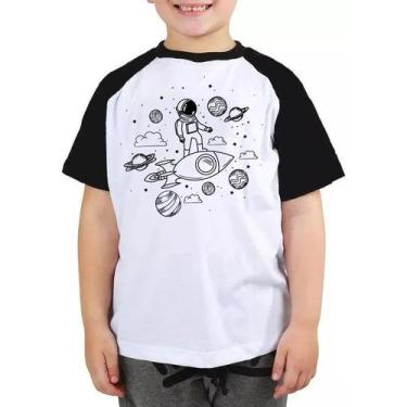 Imagem de Camiseta infantil astronauta na nave camisa espaço planetas - Mago das