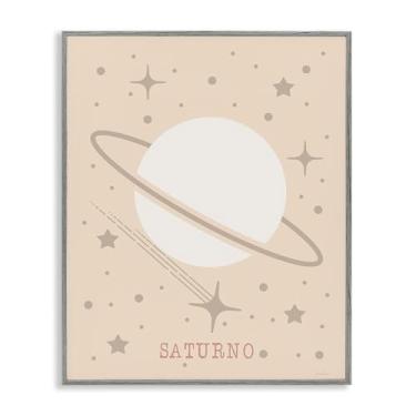 Imagem de Stupell Industries Arte giclée emoldurada minimalista Saturno com estrelas cinza, design por Daniela Santiago, 28 x 35 cm