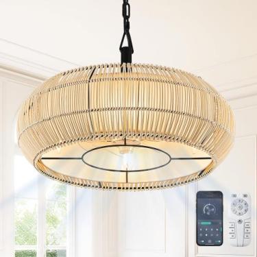 Imagem de Luz de ventilador de teto HEMLDAN 20 Rattan enjaulada com abajur de te