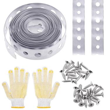 Imagem de Swpeet Kit sortido de 32 peças de 3/10 polegadas x 3 m, calibre 27, pulseira de metal galvanizado com parafusos e luvas, tiras de metal com orifícios, alça de gancho de tubo para pendurar no suporte