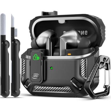 Imagem de MCTOPZO Capa Lock Fit projetada para Samsung Galaxy Buds3 FE (2025)/Buds3 Pro (2024)/Buds 3 (2024), com kit de limpeza, design de proteção de fibra de carbono à prova de choque