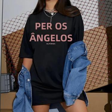 Imagem de Camiseta Oversized Feminina Los Angeles - Manga Curta Respirável - Est