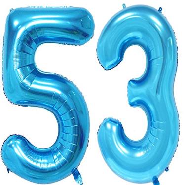Imagem de MAGJUCHE 101,6 cm de folha azul 53 balões de números digitais jumbo de hélio, soprados com hélio, artigos de decoração de festa de 53 anos para mulheres ou homens