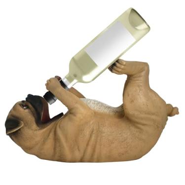 Imagem de Candy Creations On Cloud 9 Suporte de garrafa de vinho Pug | Escultura de decoração de cozinha para amantes de cães engraçados | Suporte de rack de vinho de mesa
