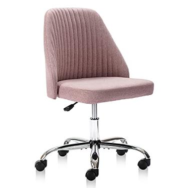 Imagem de Cadeira de mesa para escritório em casa, cadeira de tecido de linho moderno ajustável giratória para tarefas, cadeira de escritório com rodas para quarto, sala de estudos, penteadeira (rosa)