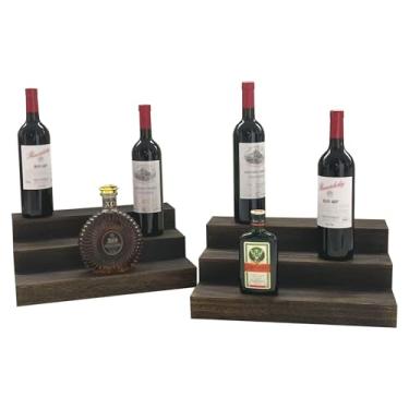 Imagem de GDAOHELRS Suporte de garrafa de licor, comporta 18 garrafas, prateleira de exibição de garrafa de bar de bebidas de 3 níveis, madeira verdadeira, rack de vinho de mesa, suporte de prateleira de bar