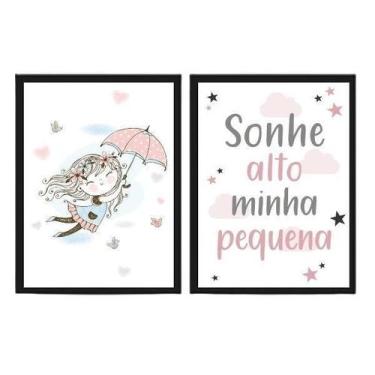 Imagem de Kit 2 Quadros Quarto Infantil Menina 33X24Cm Com Vidro Preta - Quadros