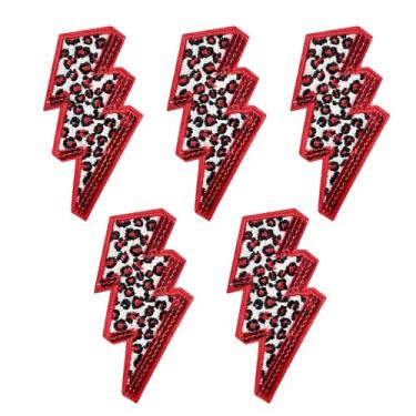 Imagem de WENSIDUO 5 peças de retalhos de leopardo relâmpago, aplique costurado de lantejoulas para roupas, vestidos, chapéus, jeans, bolsas de sapatos, suprimentos de bricolage, vermelho.
