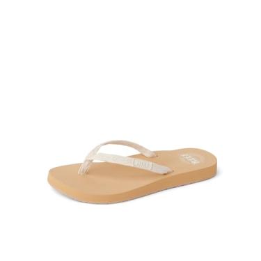 Imagem de REEF Chinelo feminino de praia Ginger, alça de tecido macio feito de 100% PET reciclado, Creme/caramelo, 42