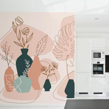 Imagem de Papel de Parede Floral Boho Folhagem Terroso com Vasos 6m²