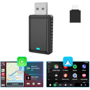 Imagem de Adaptador automotivo 2 em 1 sem fio CarPlay Android Mini USB Dongle, Plug & Play, converte CarPlay original com fio para carro sem fio, para carros 2016-2025 com CarPlay com fio de fábrica | Android