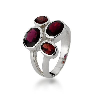 Imagem de Anel 4 Pedras Naturais Em Prata 925 - 14 - Rubi
