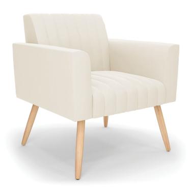 Imagem de Poltrona Viena Gomada Veludo Bege Pés Palito Natural - D'rossi