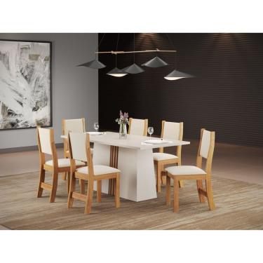 Imagem de Conjunto Sala De Jantar Mesa Jordania Com 6 Cadeiras Sol Viero Off White/Blonde/Mel/Bege
