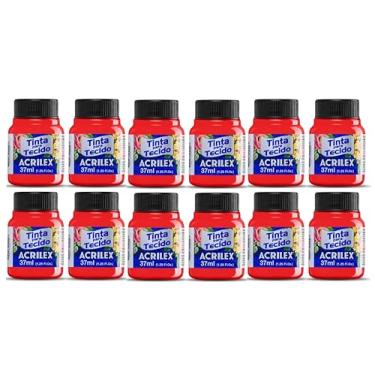 Imagem de Kit Com 12 Tintas Para Tecido Fluorescente Neon Acrilex 37ml Azul Vermelho Maravilha Verde Ouro Limão Fixação a Frio e Alta Cobertura Recomendado Para Tecidos De Algodão Sem Goma É Ideal Para Customização De Roupas, Decoração E Outras Aplicações Artísticas (Vermelho 103)