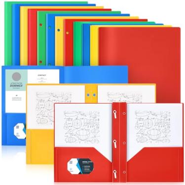 Imagem de Gueevin 12 pastas de plástico com bolsos, duas pastas de bolso, tamanho carta, pastas com 3 garras e 3 furos de bolso, porta-cartões de visita escolares resistentes para casa, escritório, escola