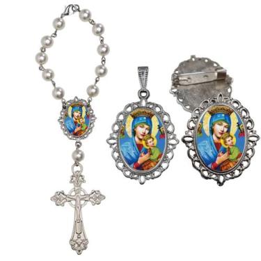 Imagem de Terço de Carro Nossa Senhora Perpetuo Socorro com Broche e Relicario L