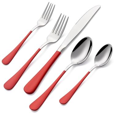 Imagem de DINYWOW Conjunto De Talheres 20 Peças Vermelho Para 4 Pessoas, Aço Inoxidável Com Cabo Vermelho, Inclui Garfos, Colheres E Facas, Utensílios Laváveis Na Máquina Lavar Louça, Casa Restaurante