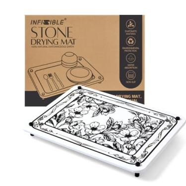 Imagem de INFISIBLE Tapete De Secagem Pedra Para Bancada Cozinha - 16 X 12", Absorvente, Rápida, Terra Diatomácea Natural, Tapetes Resistentes Ao Calor Bandeja Pia, (Floral Preto)