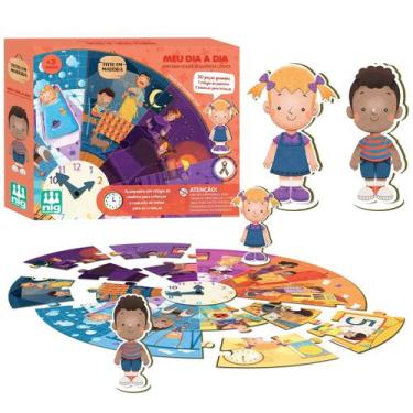 Imagem de Brinquedo Pedagógico Meu Dia A Dia Com Relógio 20 Peças E Bonecos Para