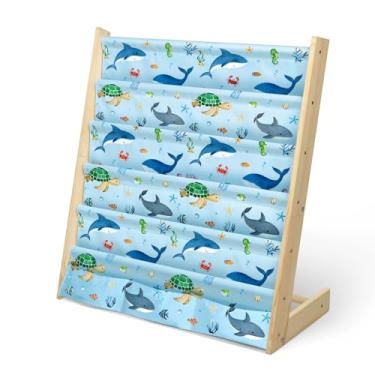 Imagem de wooshwa Estante Infantil Wooshwa, 5 Níveis, Organizador De Brinquedos E Livros Madeira, 3 Bolsos, Suporte Tipo Estilingue Para Bebês Com Mangas Profundas Quarto Bebê, Berçário (Animais Do Oceano)