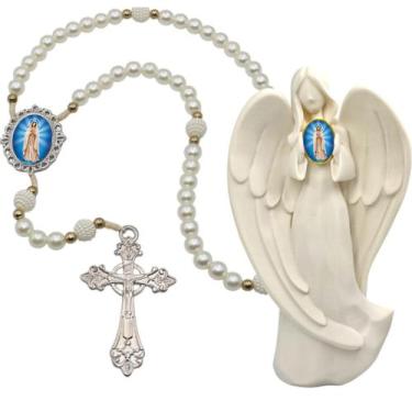 Imagem de Terço Oraçao Luxo com Imagem Anjo Nossa Senhora Mistica Decoração Casa