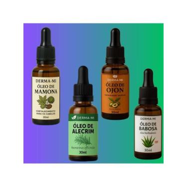Imagem de Kit com 4 Óleos Naturais  Babosa + Alecrim + Ojon + Mamona  Tratamento