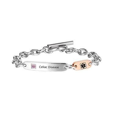 Imagem de ZKXXJ Pulseiras de identificação de alerta médico para homens e mulheres pulseira de corrente de aço inoxidável pulseira de identificação de emergência pulseira de alerta médico joias de alerta de