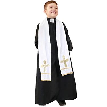 Imagem de Roupa Festa Junina Infantil Padre Com Batina e Colarinho (G 9-10)